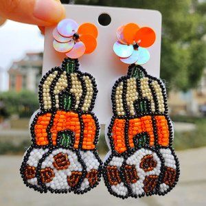 Triple Pumpkin Leopard Print NEW Halloween Fall Beaded Earrings